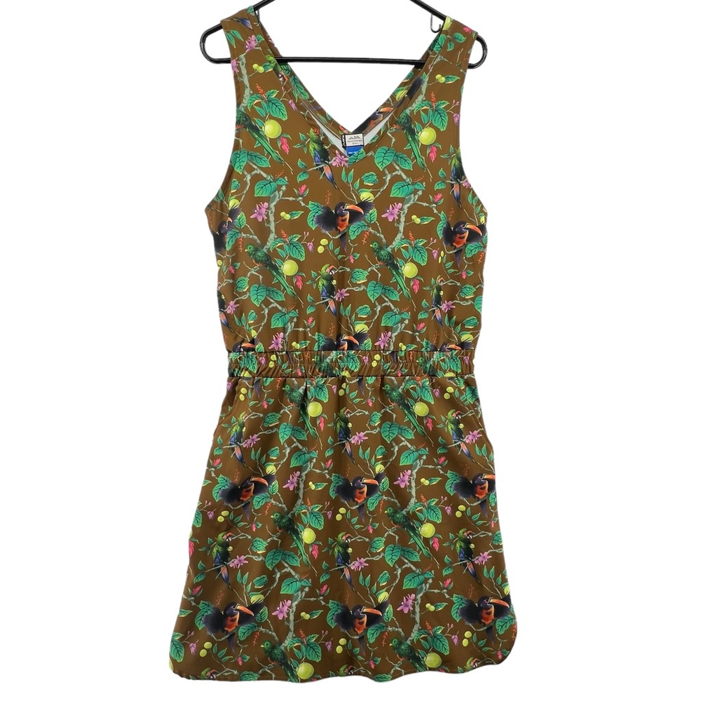 Kavu Outdoor Wear Tropical Bird Print Dress Womens Size Large Pockets Parrot